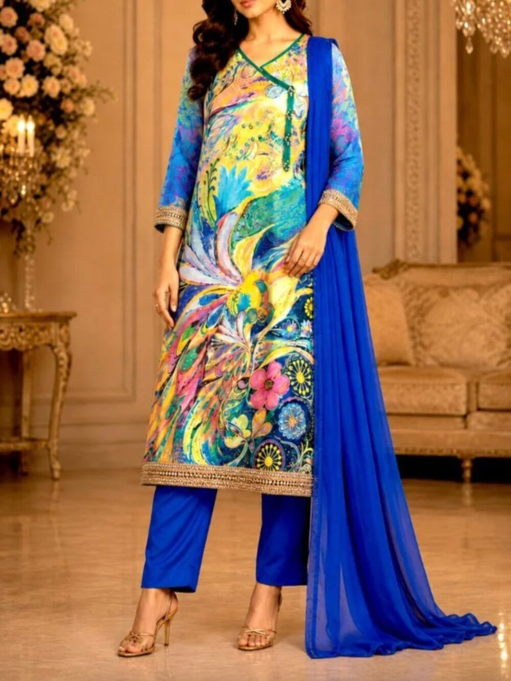 Indian Pakistani Dress NEW Size Small Blue Embroidered Embellished Wedding Party